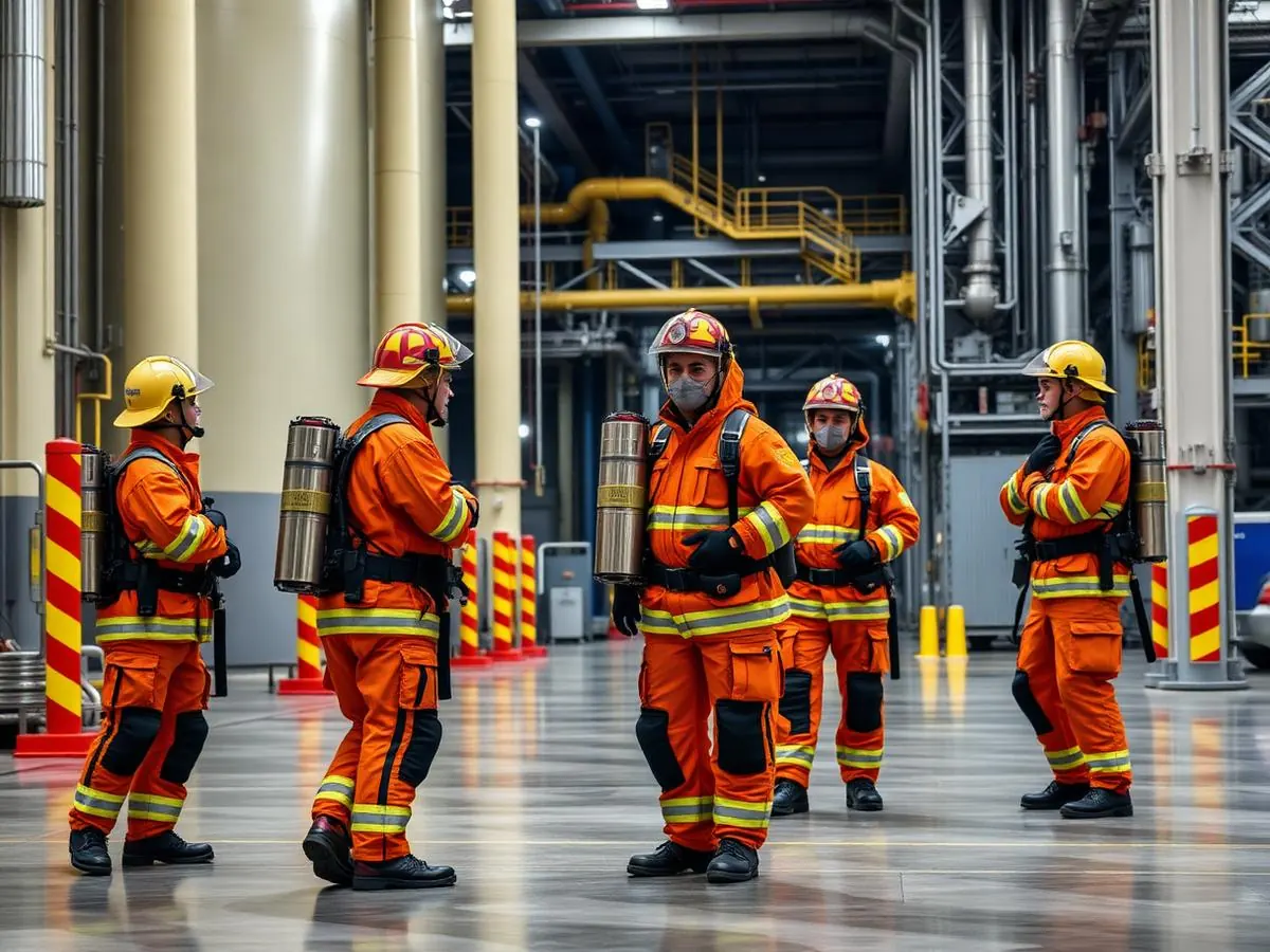 Brigada de emergência durante simulado de evacuação