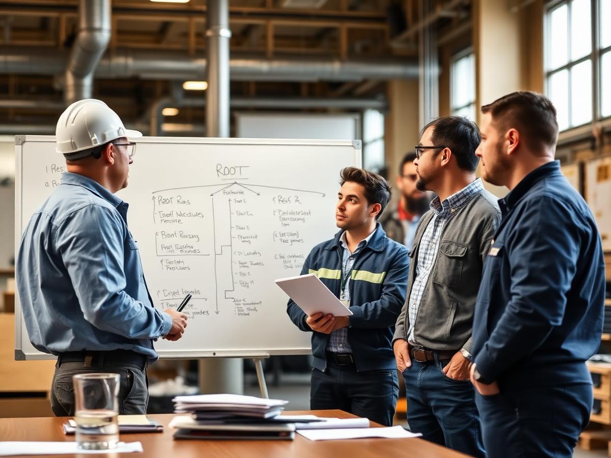 Equipe analisando causas de um quase acidente